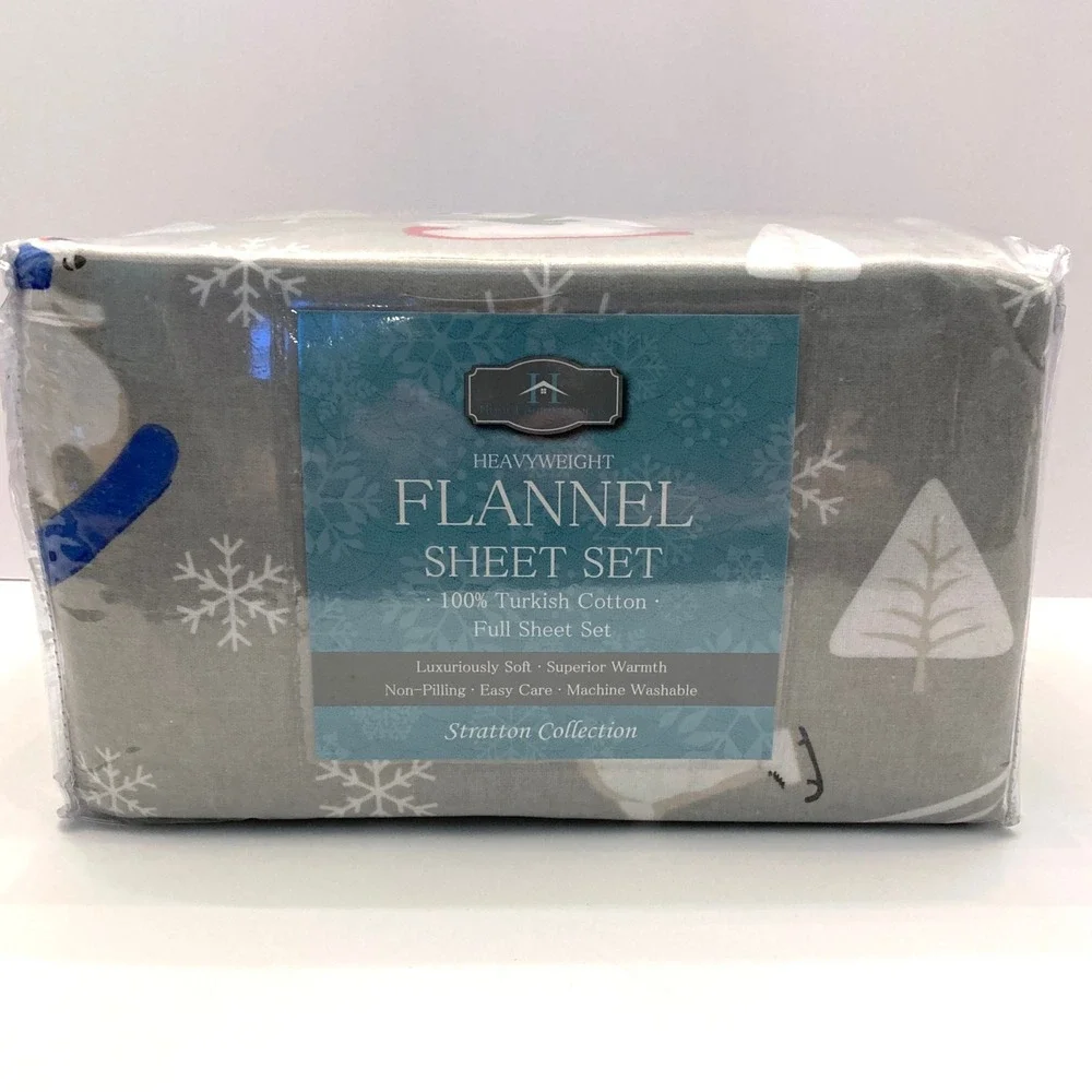 Flannel Sheet Set Full Size Gray Polar Bears Turkish Cotton Home Fashion Designs